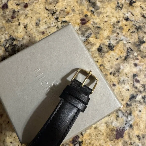 MICHELE Deco II Mother of Pearl Diamond 18K Gold Plated Leather Band Watch - Picture 9 of 15